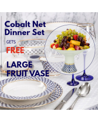 LOMONOSOV IMPERIAL PORCELAIN DINNER SET COBALT NET 24 items + FREE Fruit Vase