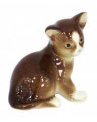 Gray Kitten Figurine Russian Imperial Porcelain Cat Sculpture Lomonosov Kitty 