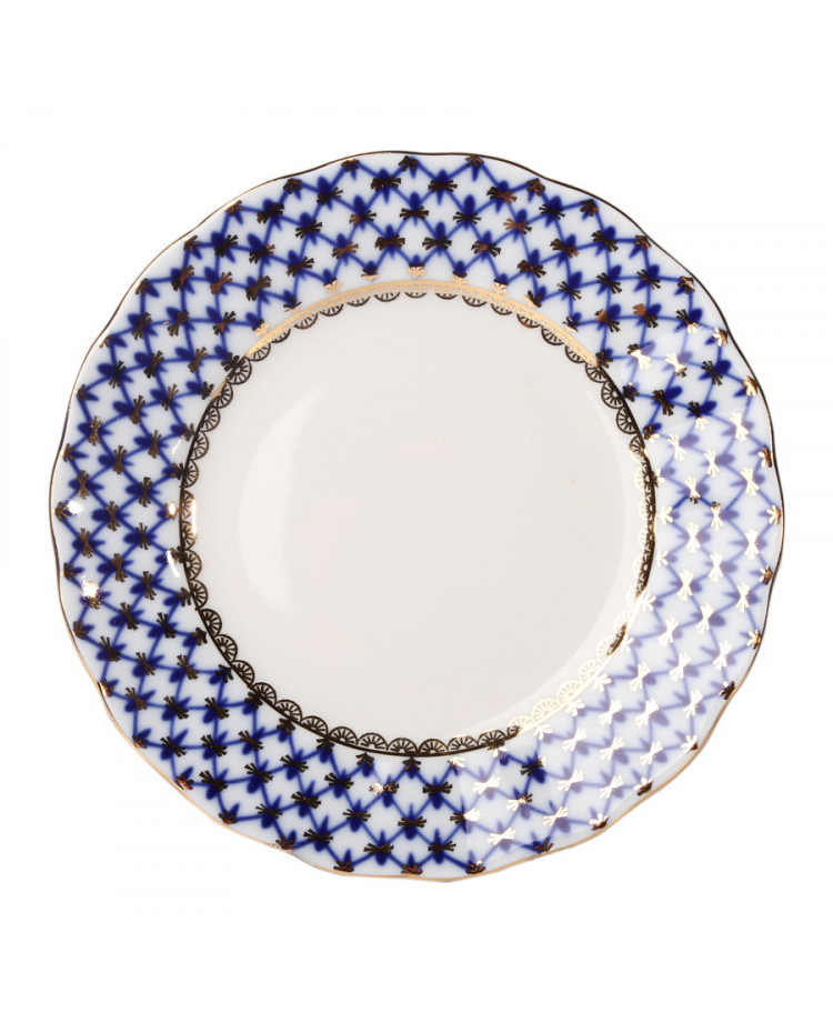 7" Cobalt Net Imperial Porcelain Dessert Plate Lomonosov Russian Porcelain Plate 