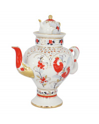 LOMONOSOV IMPERIAL PORCELAIN TEAPOT SAMOVAR RED BIRDS 480 ml 16.2 oz