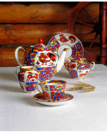 LOMONOSOV IMPERIAL PORCELAIN TEA SET SERVICE SPRING FOLK PATTERNS  20 items