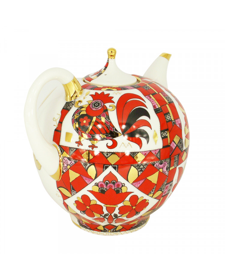 Red Horse Set of 2 Teapots Russian Imperial Lomonosov Porcelain 8.5 & 83 fl oz 