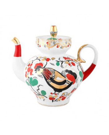 LOMONOSOV IMPERIAL PORCELAIN TEAPOT RED ROOSTERS 2 CUPS 600 ML 20.3 OZ