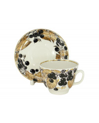 LOMONOSOV IMPERIAL PORCELAIN TEACUP AND SAUCER GIFT BLACK CHOKEBERRY 375 ML/12.7OZ