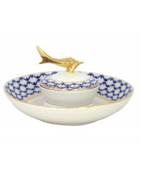 LOMONOSOV IMPERIAL PORCELAIN BELUGA CAVIAR DISH COBALT NET