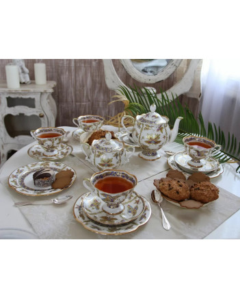 LOMONOSOV IMPERIAL BONE CHINA PORCELAIN TEA SET SERVICE NATASHA FANTASTIC BUTTERFLIES 20 items