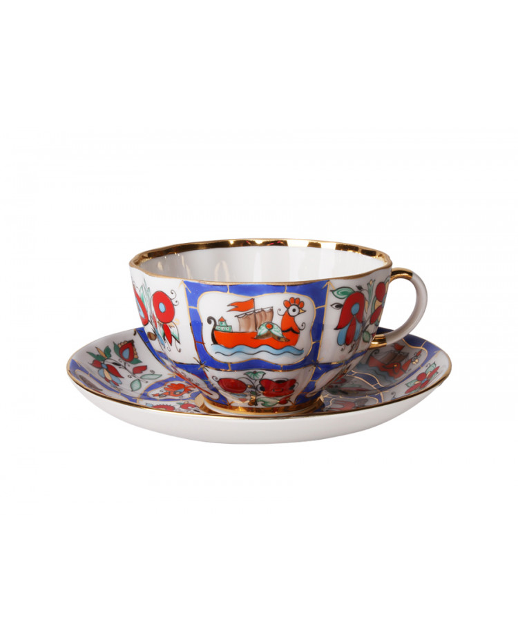 Lomonosov Porcelain Tea Set Cup and Saucer Tulip Frenchman 8.45 oz/250 ml Lomonosov Russia 