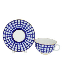  LOMONOSOV IMPERIAL PORCELAIN TEACUP AND SAUCER TULIP COBALT CELL 250 ML/8.45 OZ