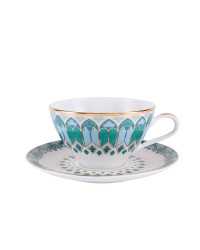 LFZ Green Imperial Porcelain Teacup & Saucer 230 ml LOMONOSOV GOTHIC Pattern 