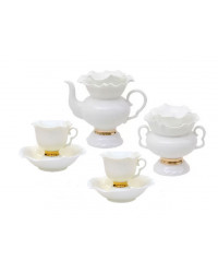 LOMONOSOV IMPERIAL BONE CHINA PORCELAIN TEA SET SERVICE GOLDEN EDGE WHITE FLOWER 14 items