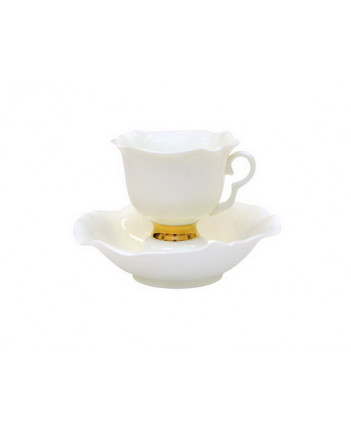 LOMONOSOV IMPERIAL BONE CHINA PORCELAIN TEA SET SERVICE GOLDEN EDGE WHITE FLOWER 14 items
