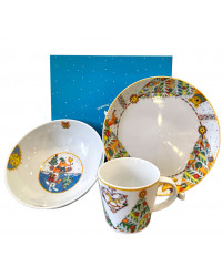 LOMONOSOV IMPERIAL PORCELAIN BABY SET 3PC: CUP, PLATE AND BOWL WINTER PLAYDAY