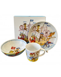 LOMONOSOV IMPERIAL PORCELAIN BABY SET 3PC: CUP, PLATE AND BOWL FUNNY PIRATES