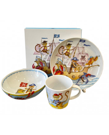 LOMONOSOV IMPERIAL PORCELAIN BABY SET 3PC: CUP, PLATE AND BOWL FUNNY PIRATES