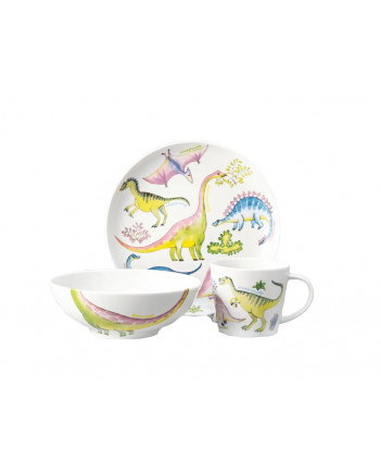 LOMONOSOV IMPERIAL PORCELAIN BABY SET 3PC: CUP, PLATE AND BOWL DINOSAURS