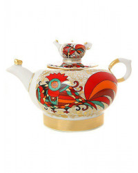 Red Rooster Set of 2 Teapots Russian Imperial Lomonosov Porcelain 8.5 & 61 fl oz 