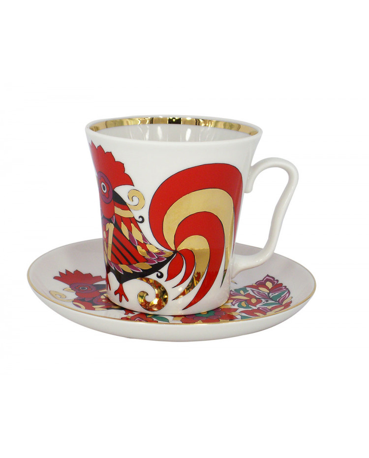 6 fl oz Imperial Porcelain Tea Cup and Saucer w/ Red Stripes Lomonosov Porcelain 