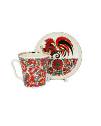 LOMONOSOV IMPERIAL PORCELAIN COFFEE LATTE HOT CHOCOLATE MUG RED ROOSTER 360 ml/12.2 fl.oz