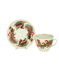 LOMONOSOV IMPERIAL PORCELAIN TEACUP AND SAUCER GIFT TWO ROOSTERS 350 ML 11.8 OZ