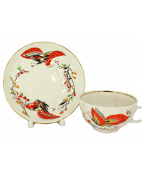 LOMONOSOV IMPERIAL PORCELAIN TEACUP AND SAUCER TULIP RED BUTTERFLY 250 ML/8.45 OZ
