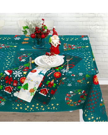 TABLECLOTH AND 3 KITCHEN TOWELS SET CHRISTMAS STORY 
