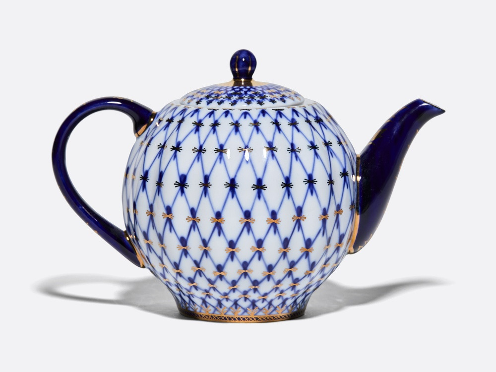 Cobalt Net Teapot, Tulip Shape | Lomonosov Imperial Porcelain