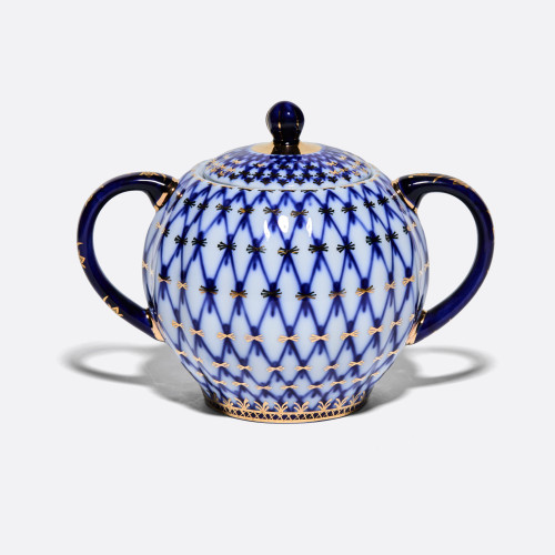 Cobalt Net Sugar Bowl, Tulip Shape
