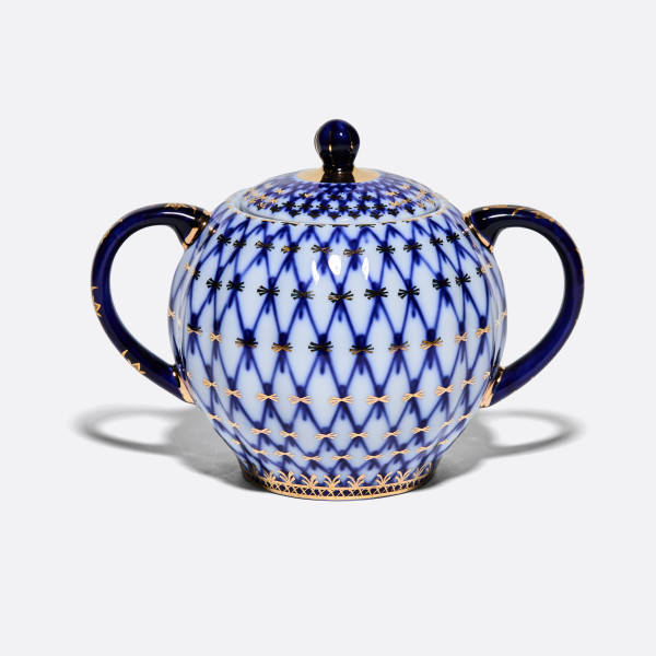 Cobalt Net Sugar Bowl, Tulip Shape