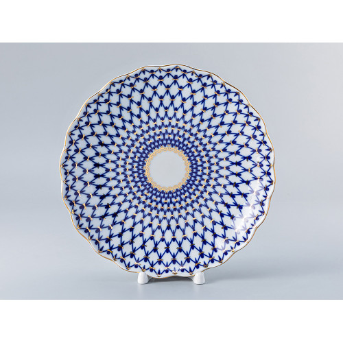 Cobalt Net Cake Plate, Tulip Shape Cobalt Net Cake Plate, Tulip Shape