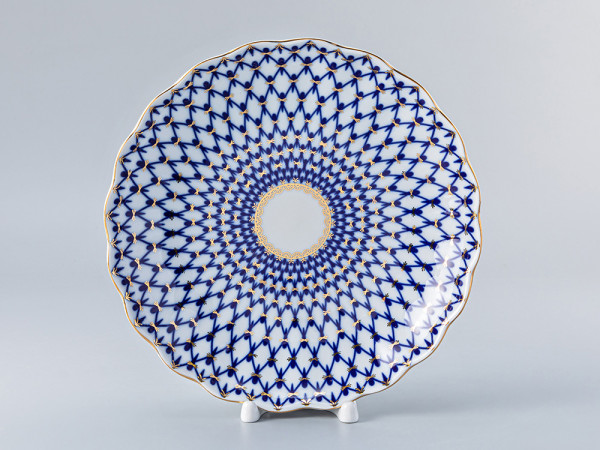 Cobalt Net Cake Plate, Tulip Shape