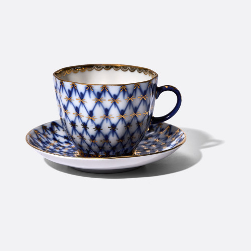 Cobalt Net Coffee Cup and Saucer, Tulip Shape