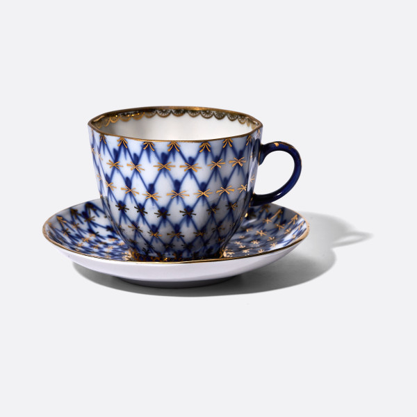 Cobalt Net Coffee Cup and Saucer, Tulip Shape