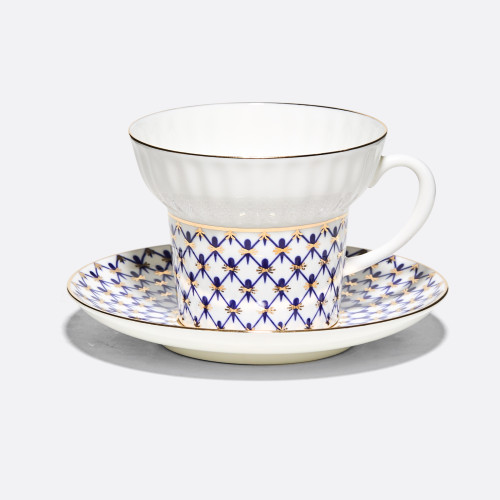 Cobalt Net Tea Cup and Saucer, Wave Shape