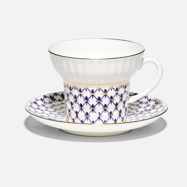 Cobalt Net Tea Cup and Saucer, Wave Shape
