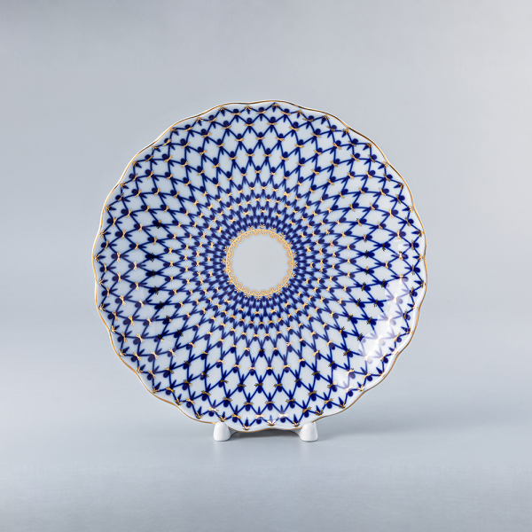 Cobalt Net Cake Plate, Tulip Shape