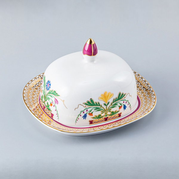 Moscow River Metallic Butter Dish, Alexandria Shape