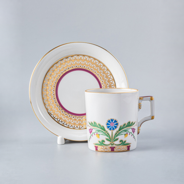 Moscow River Metallic Tea Cup and Saucer, Heraldic Shape