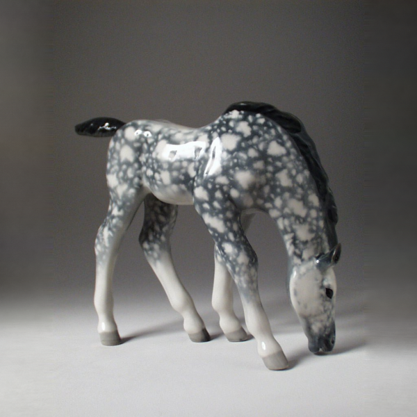 Grazing Foal Figurine, Dapple Grey