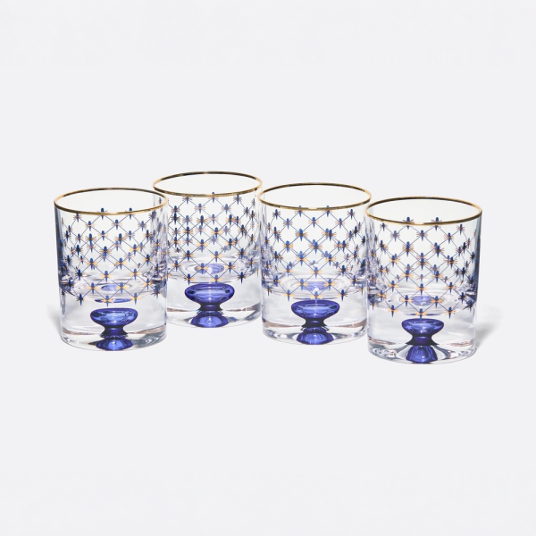 Cobalt Net Whisky Glasses, 220 ml, Set of 4