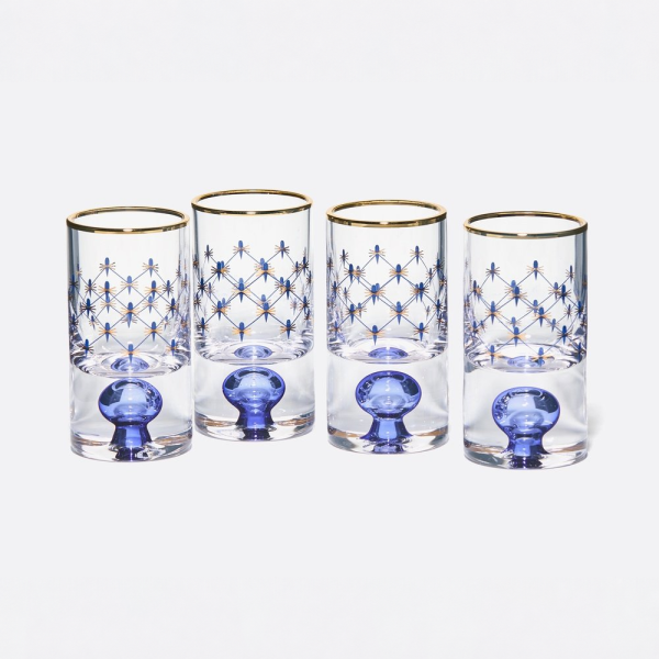 Cobalt Net Vodka Glasses, Set of 4
