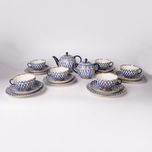 Cobalt Net Tea Set, Tulip Shape, for 6, 20 pieces