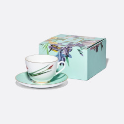 Tiger Iris Cup and Saucer, Spring-2 Shape, Turquoise, Gift Set
