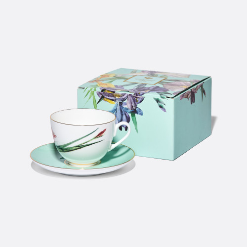 Tiger Iris Cup and Saucer, Spring-2 Shape, Turquoise, Gift Set