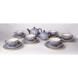 Cobalt Net Tea Set, Tulip Shape, for 6, 20 pieces