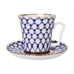 Cobalt Net Mug and Saucer, Leningrad Shape