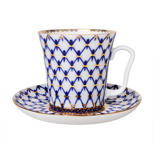 Cobalt Net Mug and Saucer, Leningrad Shape