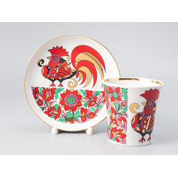 Red Cockerel Mug and Saucer, Leningrad Shape