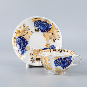 Golden Garden Tea Cup and Saucer, Tulip Shape