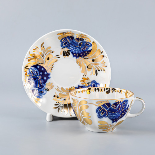 Golden Garden Tea Cup and Saucer, Tulip Shape