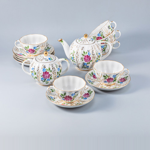 Golden Grass Tea Set, Tulip Shape, for 6, 14 pieces